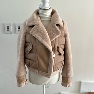 TAN SHERPA NYLON BOMBER /MOTO JACKET SIZE L
